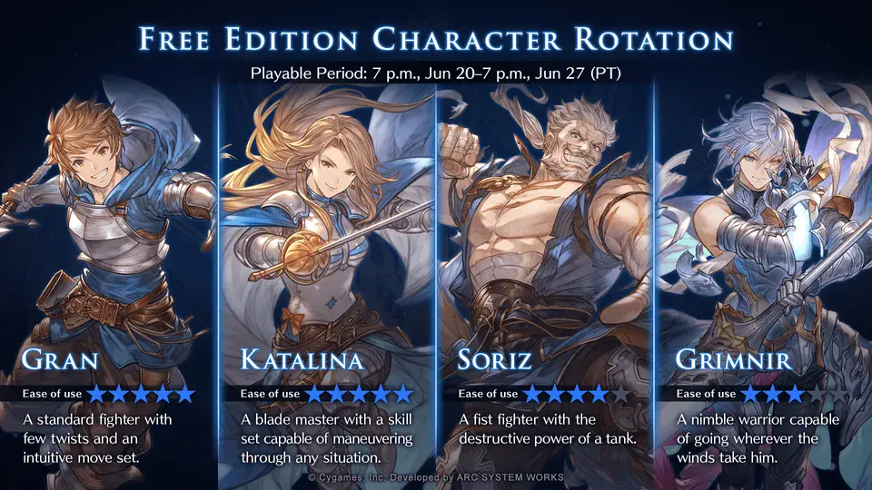 Granblue Fantasy Versus: Rising Free Character Rotation [June 20-27 ...