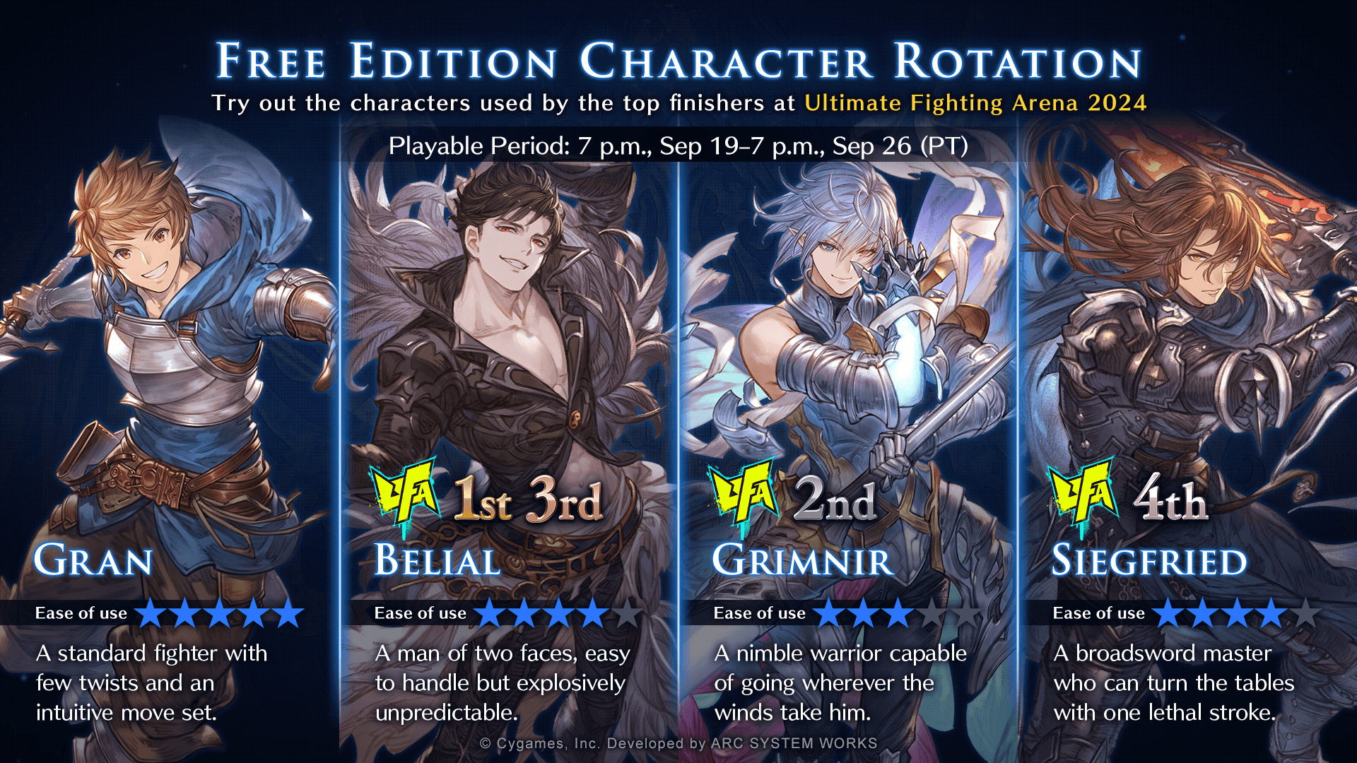 Granblue Fantasy Versus: Rising Free Character Rotation [Sep 19 - 26]