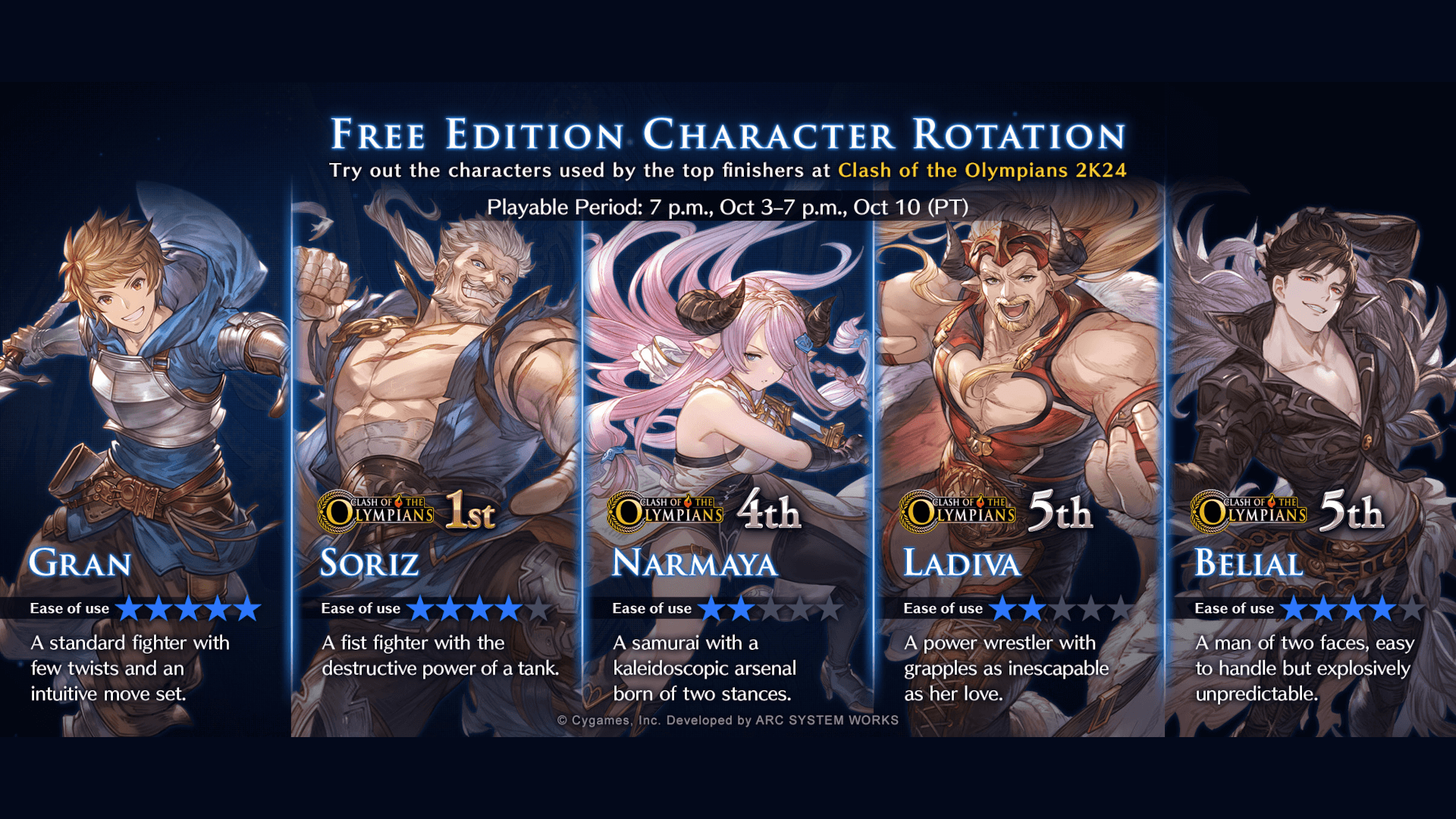 Granblue Fantasy Versus: Rising Free Character Rotation [Oct 3-10]