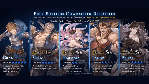 Granblue Fantasy Versus: Rising Free Character Rotation [Oct 3-10 ...