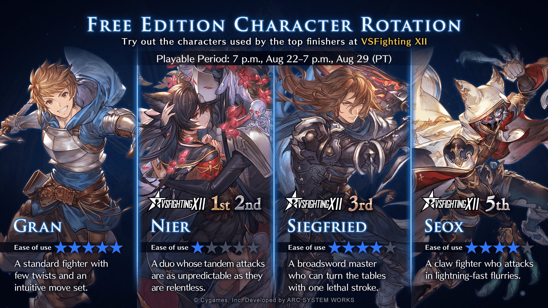 Granblue Fantasy Versus: Rising Free Character Rotation [Aug 22-29]