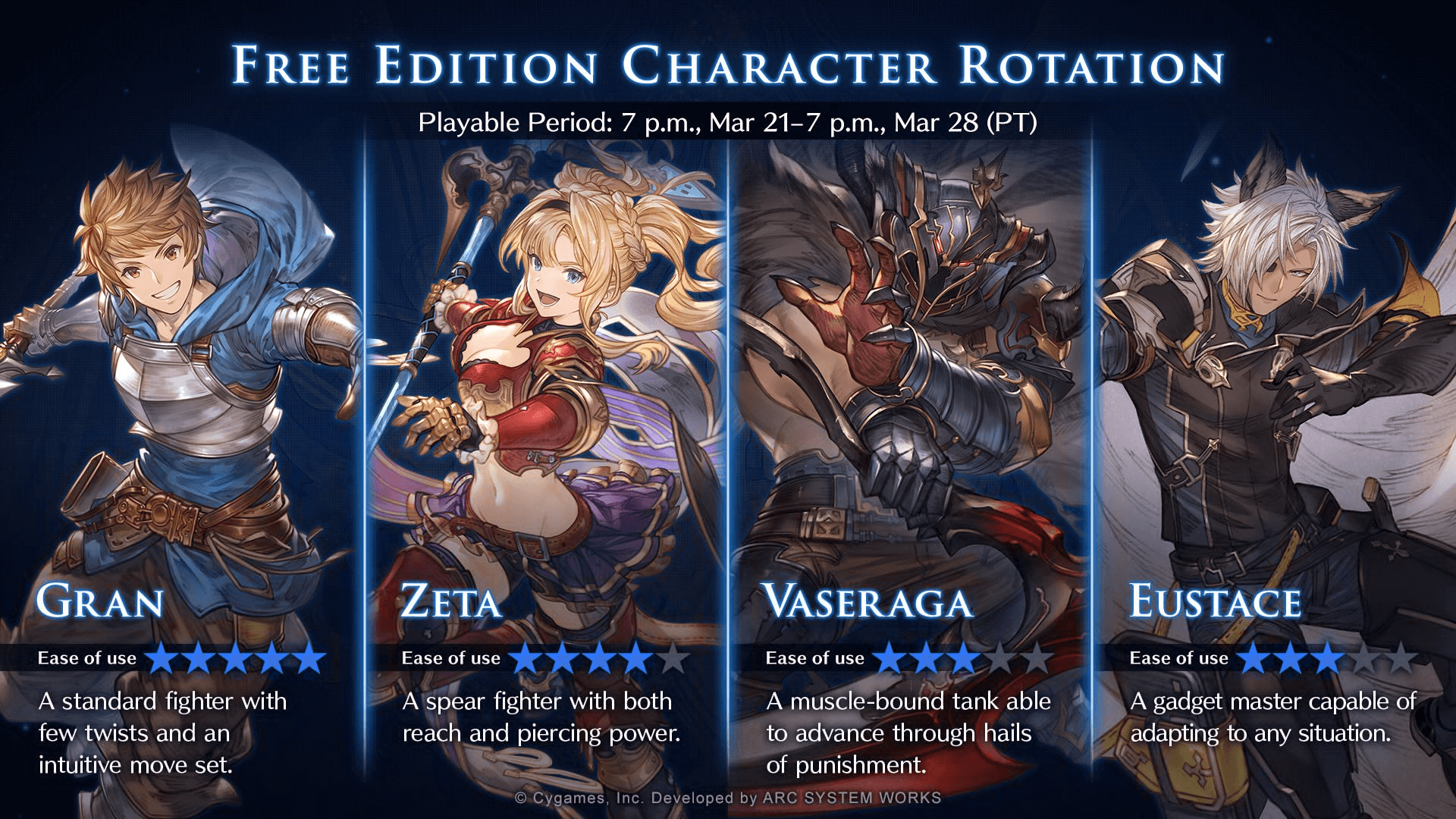 Granblue Fantasy Versus: Rising Free Character Rotation March 21st