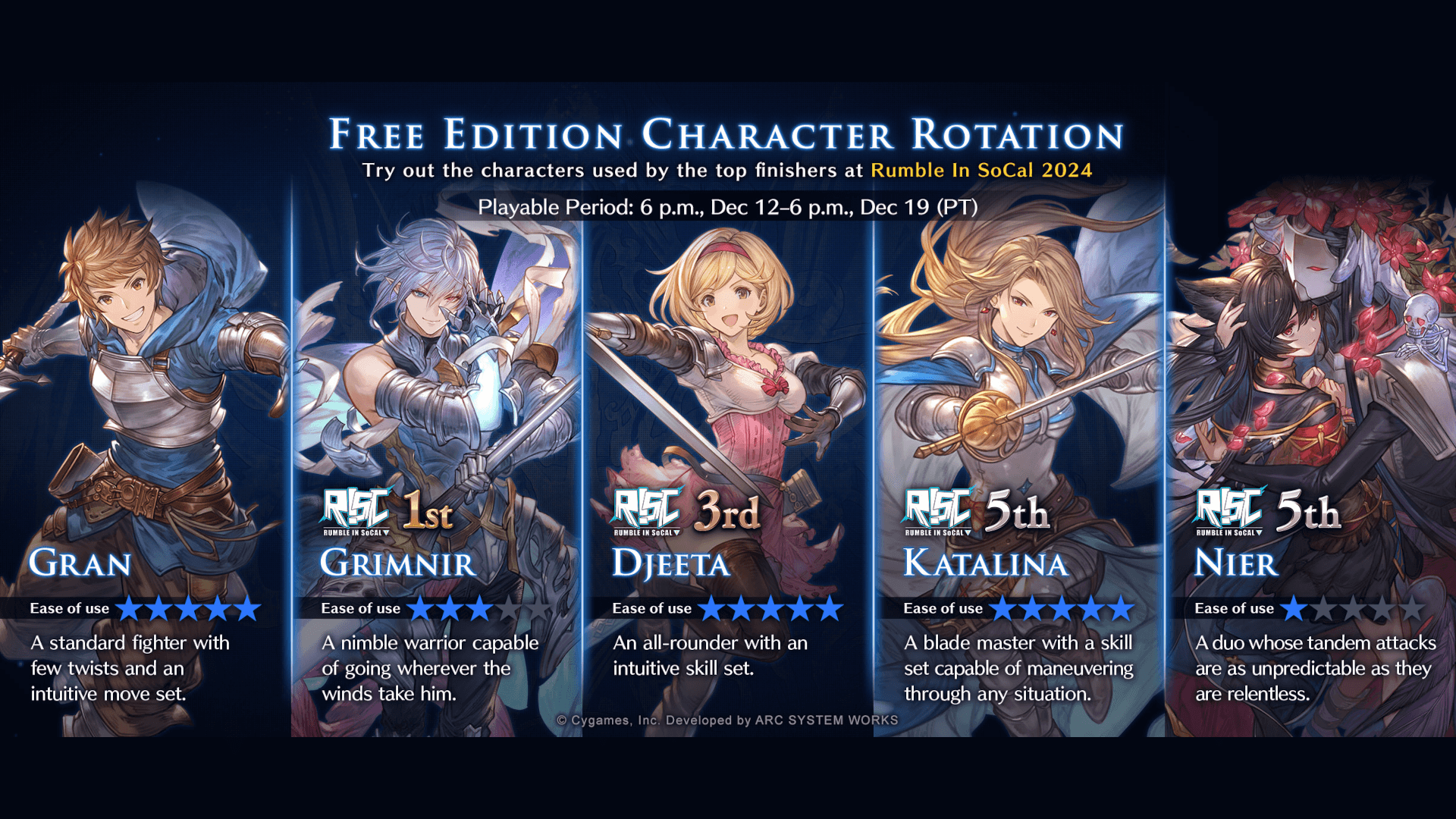 Granblue Fantasy Versus: Rising Free Character Rotation [Dec 12 - 19]