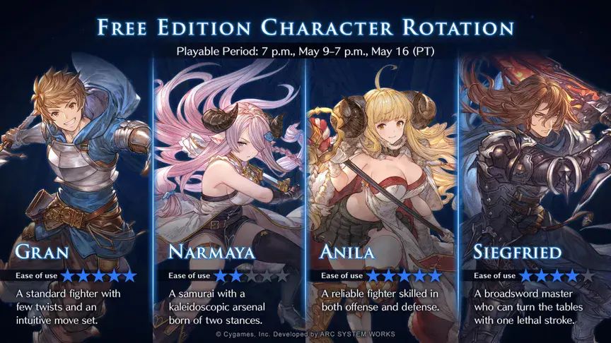 Granblue Fantasy Versus: Rising Free Character Rotation [May. 9-16 ...