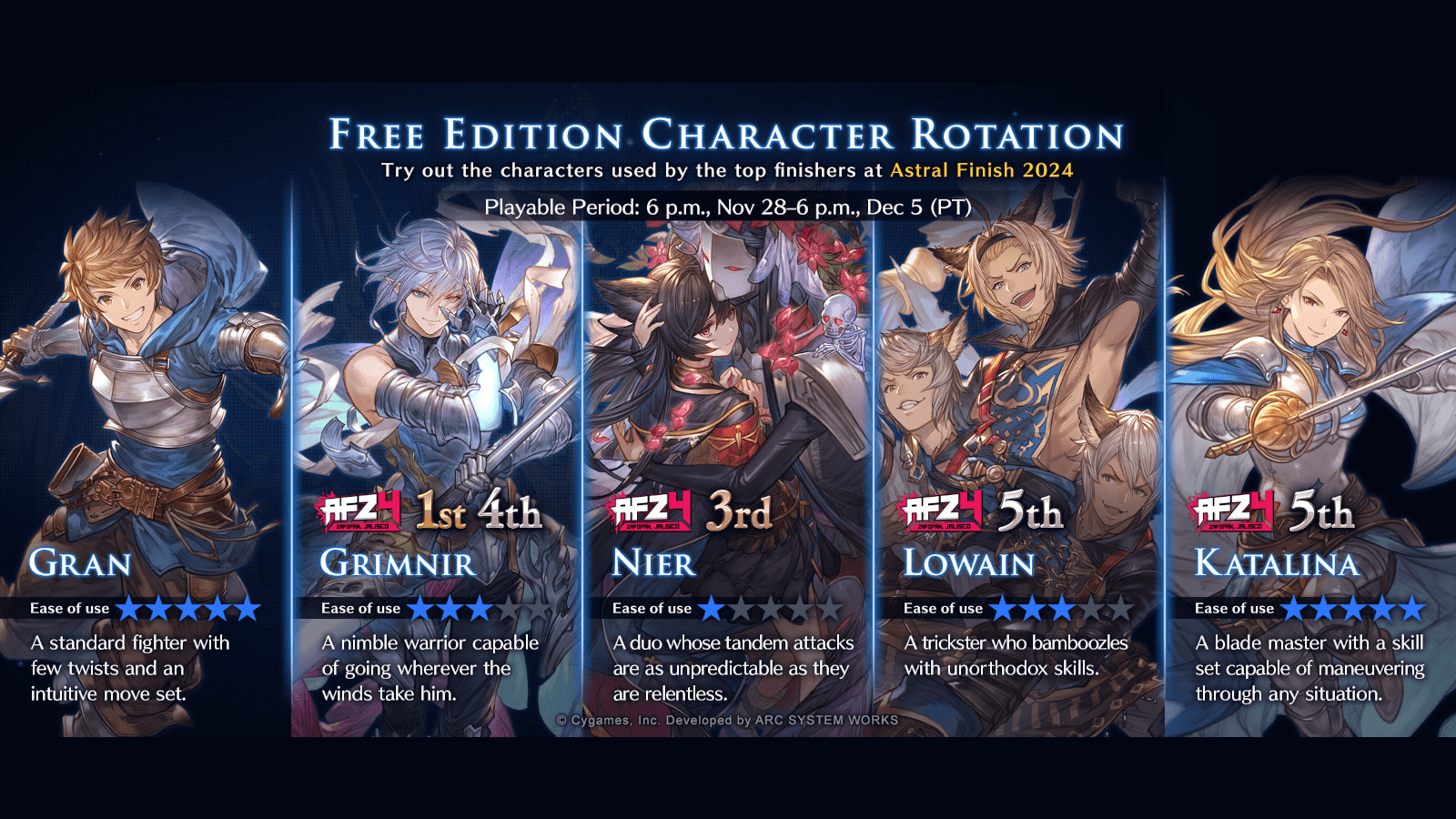 Granblue Fantasy Versus: Rising Free Character Rotation [Nov 28-Dec 5]