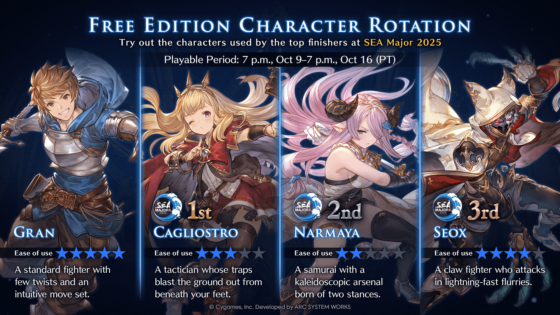 Granblue Fantasy Versus: Rising Character Rotation [Oct 9 - Oct 16]