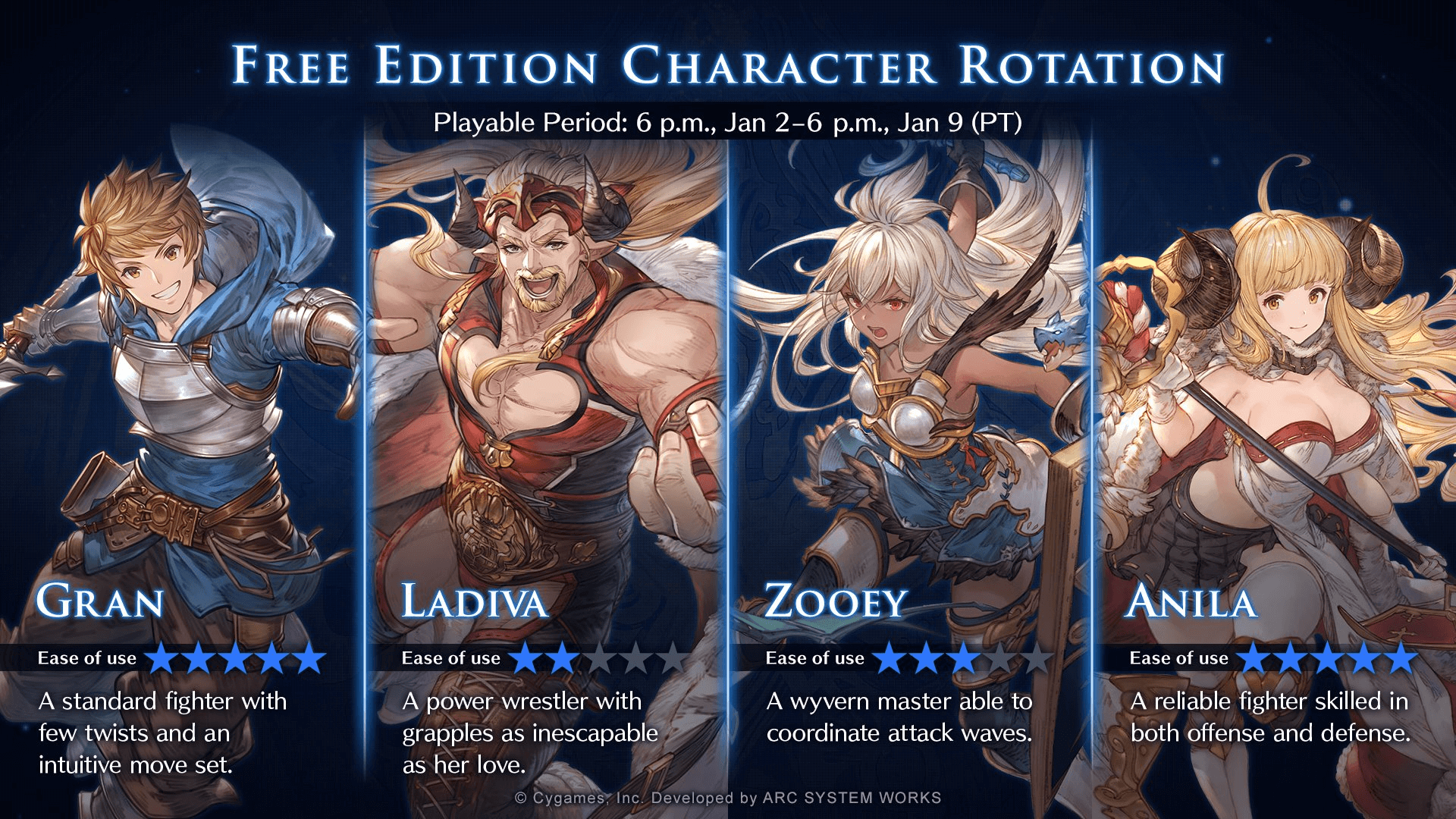 Granblue Fantasy Versus: Rising Free Character Rotation [Jan 2 - 9]