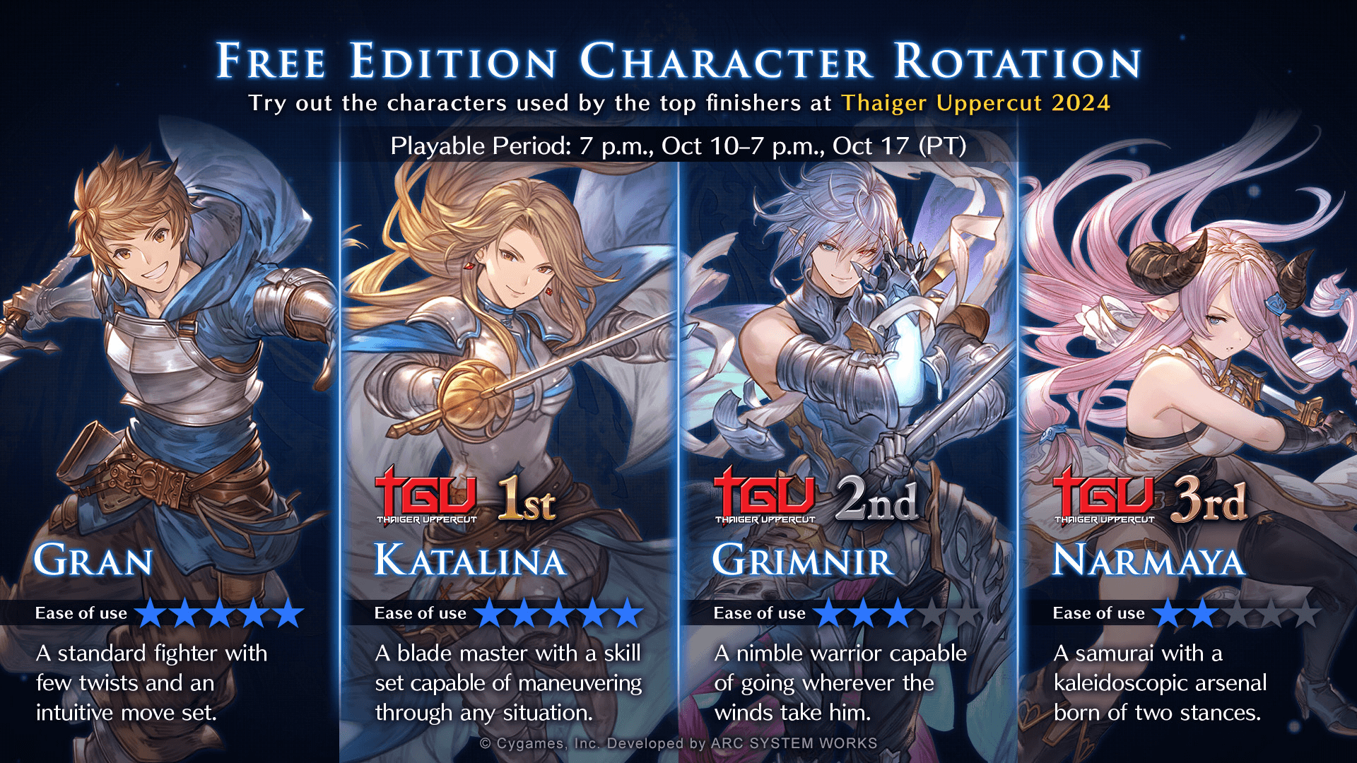 Granblue Fantasy Versus: Rising Free Character Rotation [Oct 10-17]