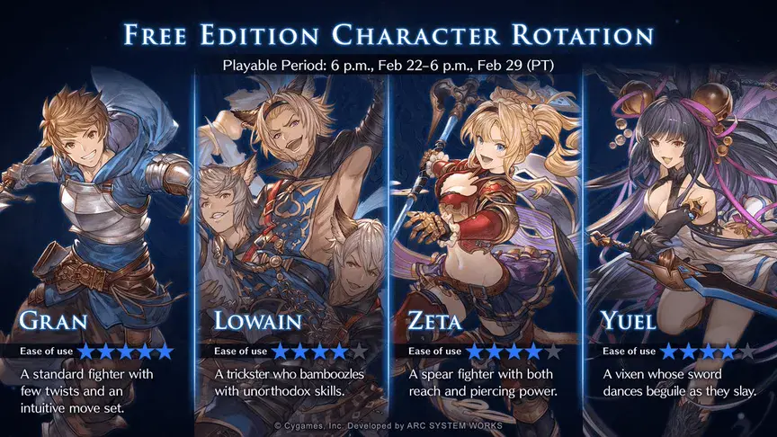 Granblue Fantasy Versus: Rising Free Character Rotation Feb 22nd ...