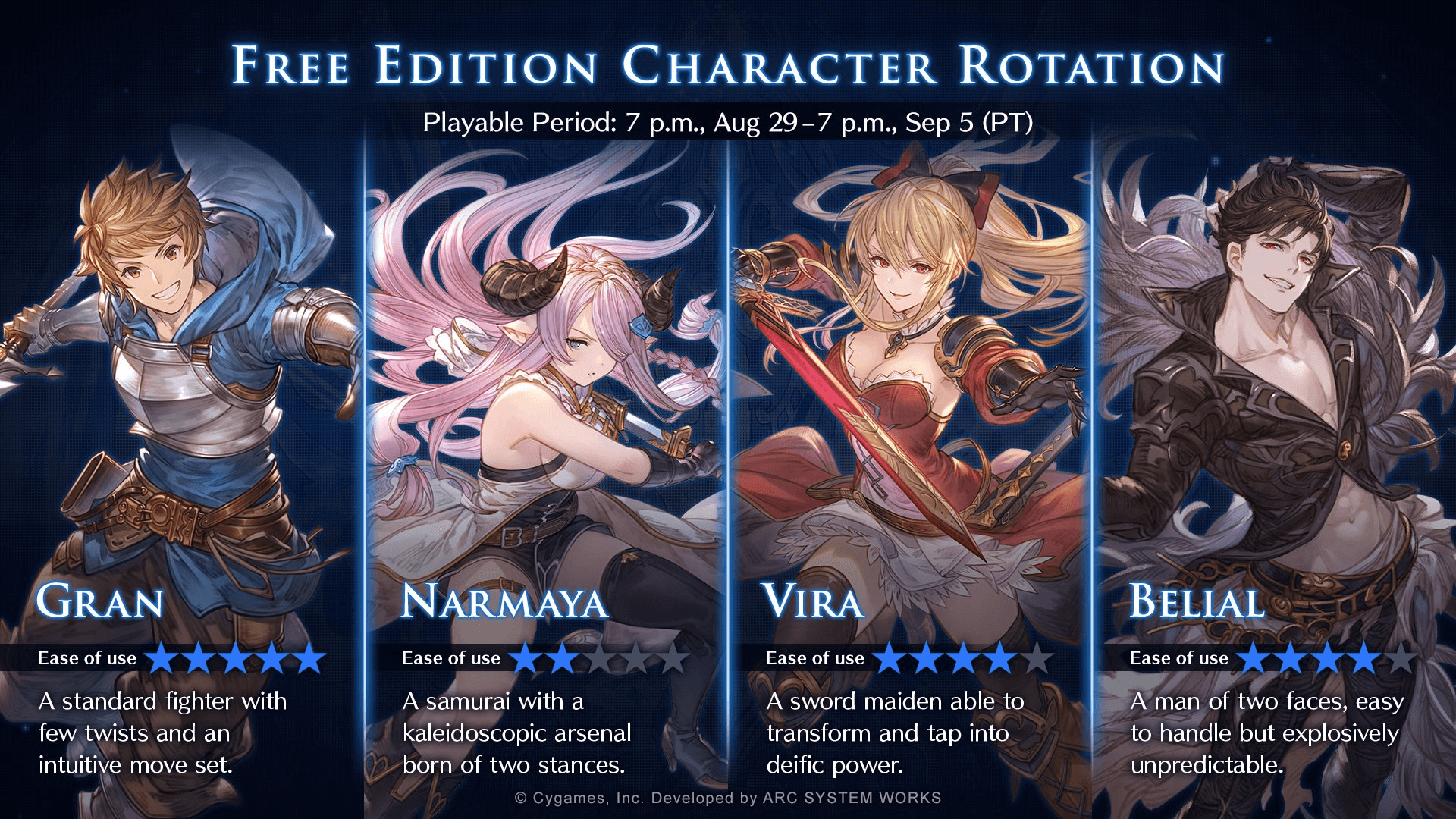 Granblue Fantasy Versus: Rising Free Character Rotation [Aug 29 Sep 5]