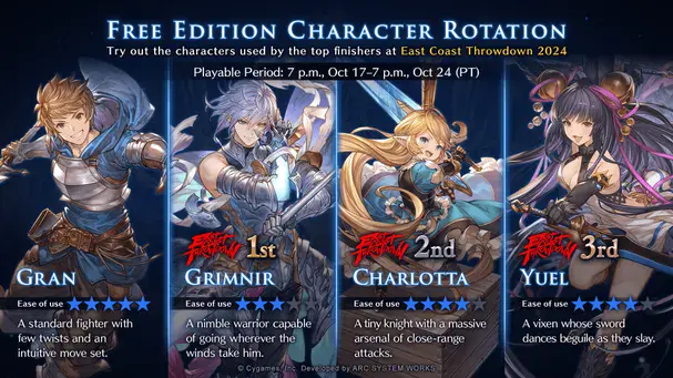 Granblue Fantasy Versus: Rising Free Character Rotation [Oct 17-24 ...