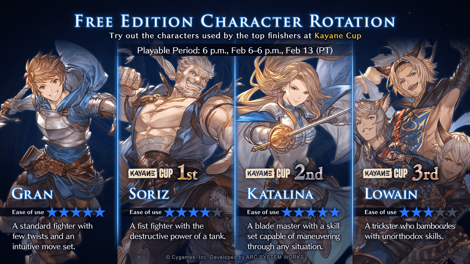 Granblue Fantasy Versus: Rising Free Character Rotation [Feb 6 - 13]