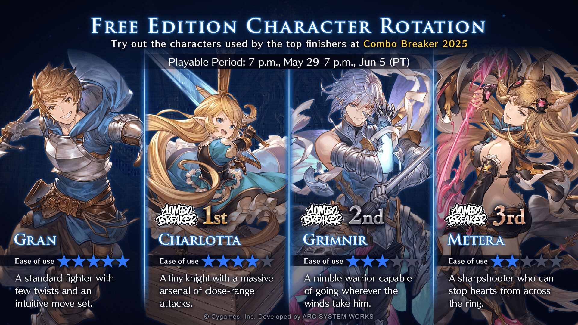 Granblue Fantasy Versus: Rising Character Rotation [May 29-June 5]