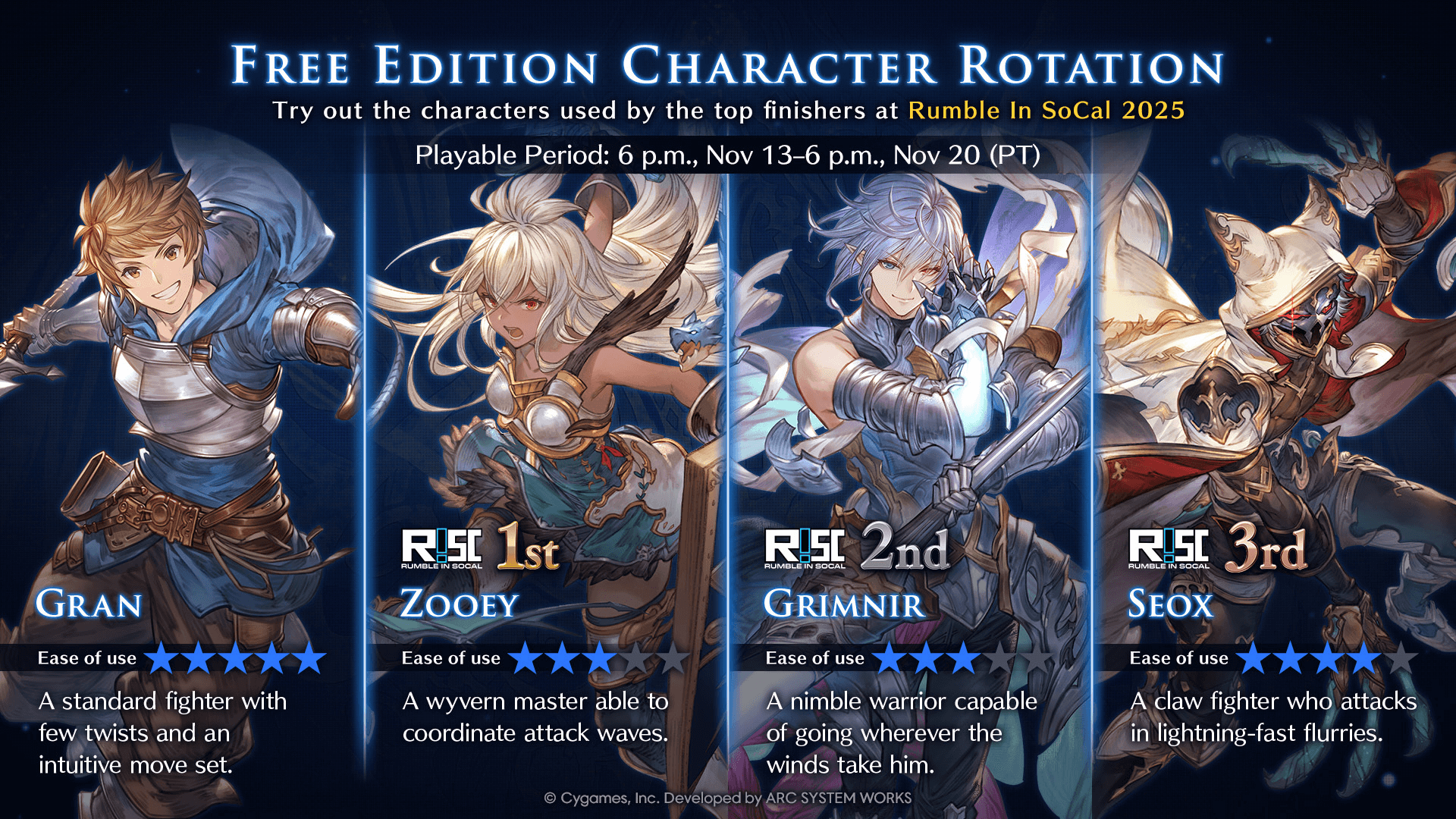 Granblue Fantasy Versus: Rising Character Rotation [Nov 13 - 20]