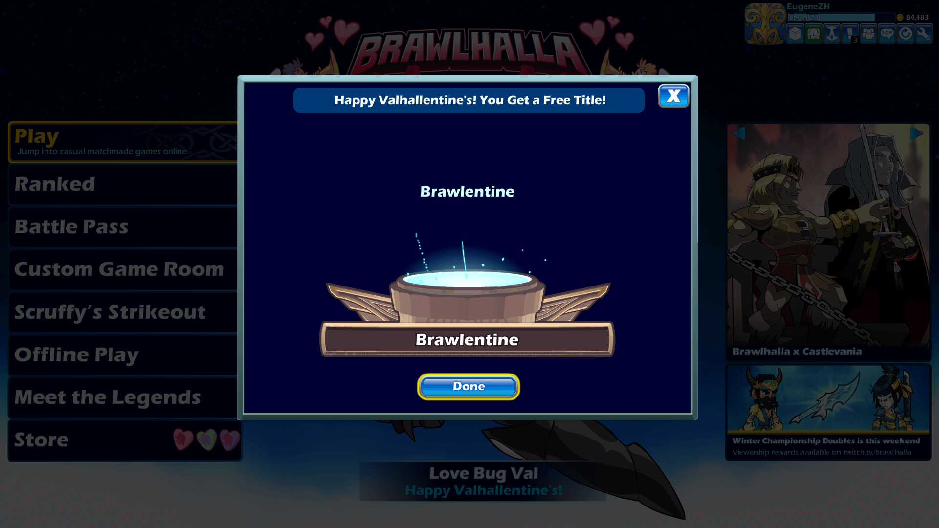 One More Week of Valhallentine's 2022 · Brawlhalla update for 16