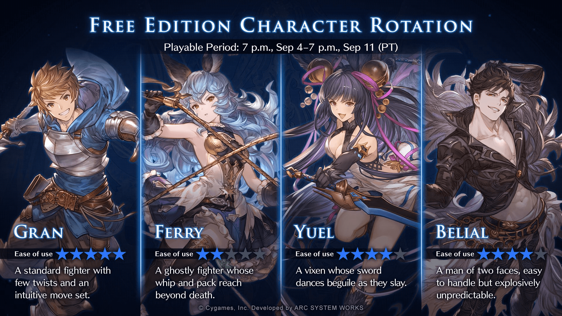 Granblue Fantasy Versus: Rising Character Rotation [Sep 4 - Sep 11]