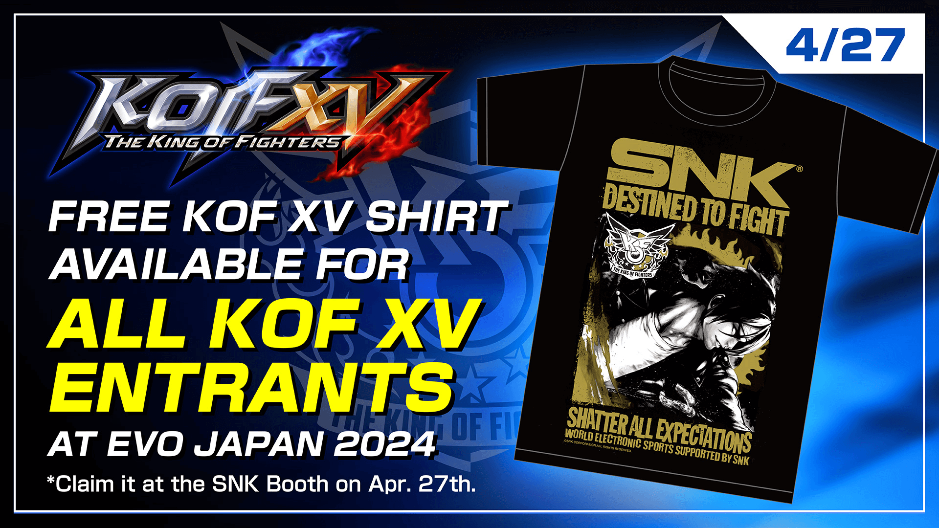 KOF XV Competitors at Evo Japan 2024 Can Receive a Free Shirt
