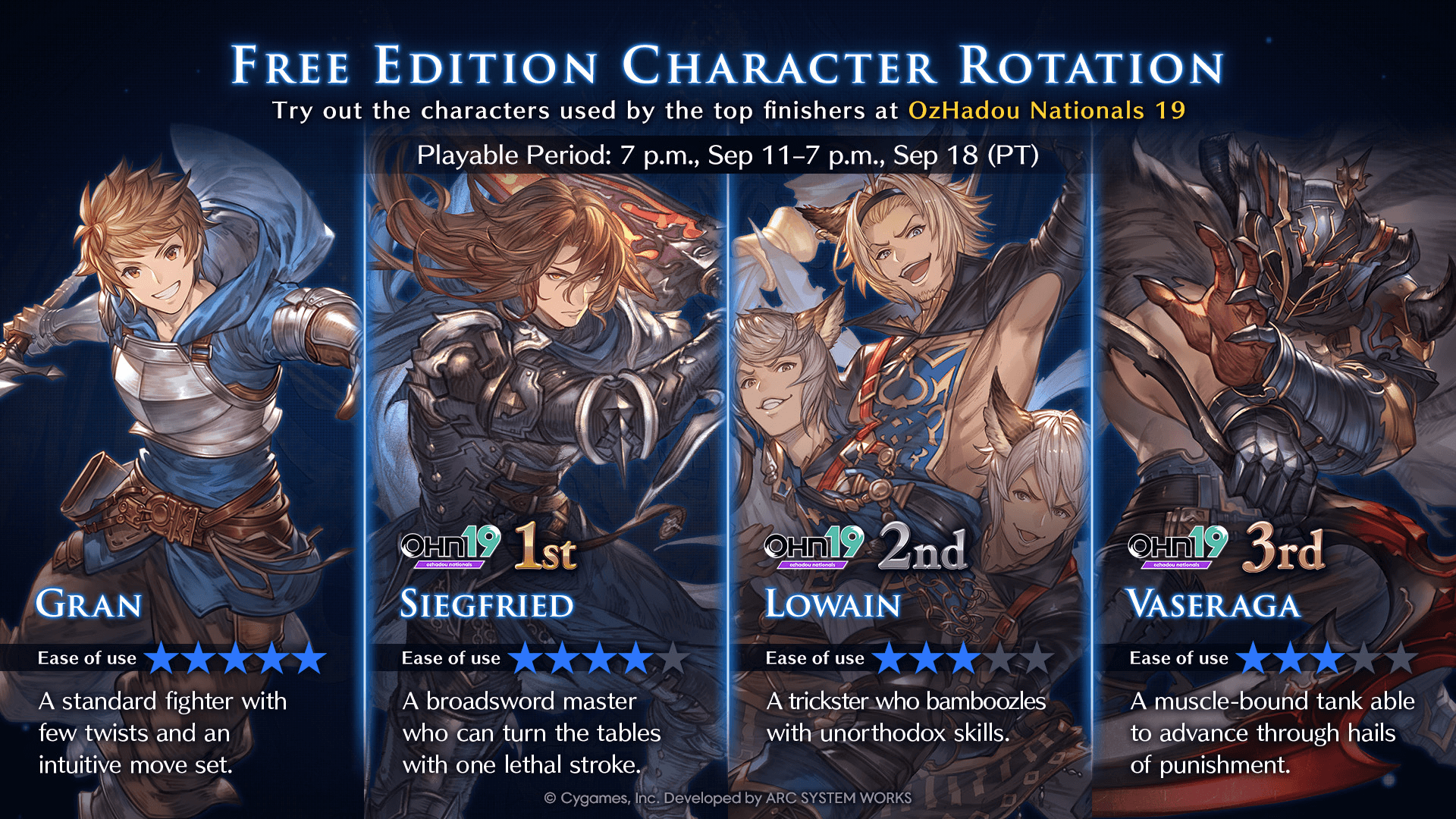 Granblue Fantasy Versus: Rising Character Rotation [Sep 11 - Sep 18]