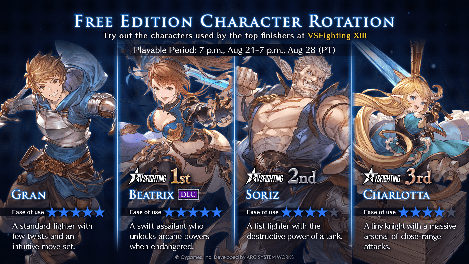 Granblue Fantasy Versus: Rising Character Rotation [Aug 21 - Aug 28]