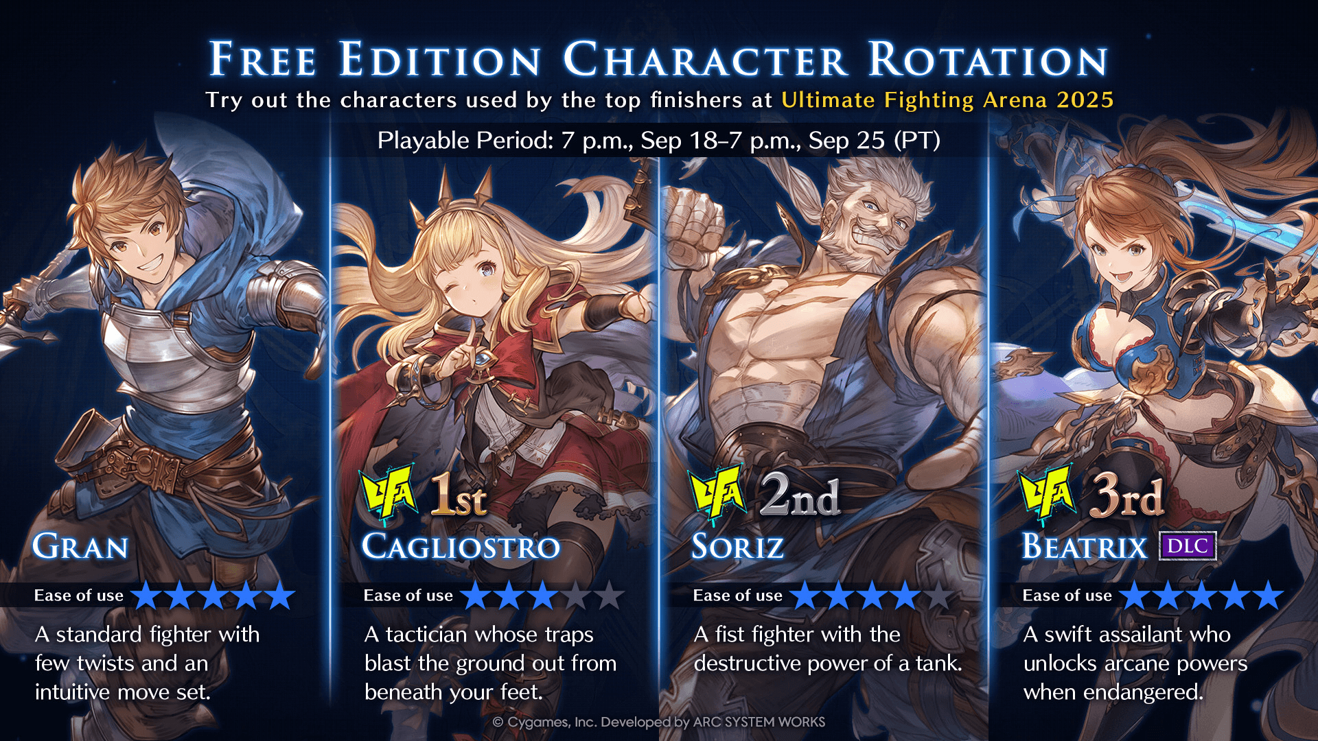 Granblue Fantasy Versus: Rising Character Rotation [Sep 18 - Sep 15]