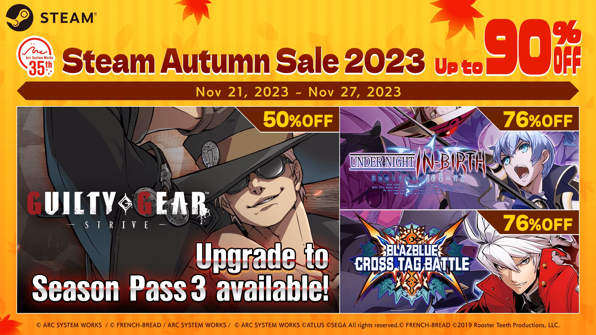 Arc System Works Steam Autumn Sale - GGST,  BlazBlue,  UNI All on Sale