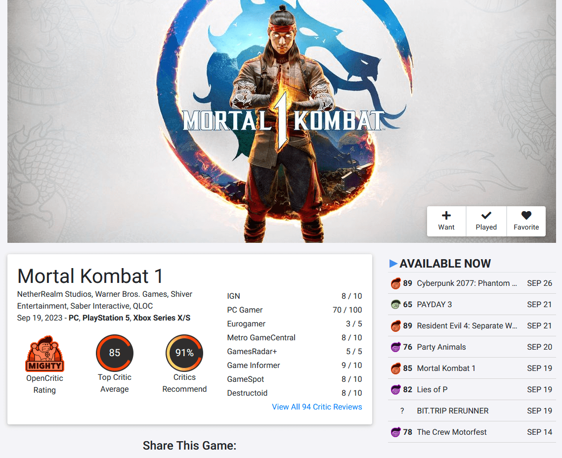 Mortal Kombat 1 - Review Score Roundup - News - Gamesplanet.com