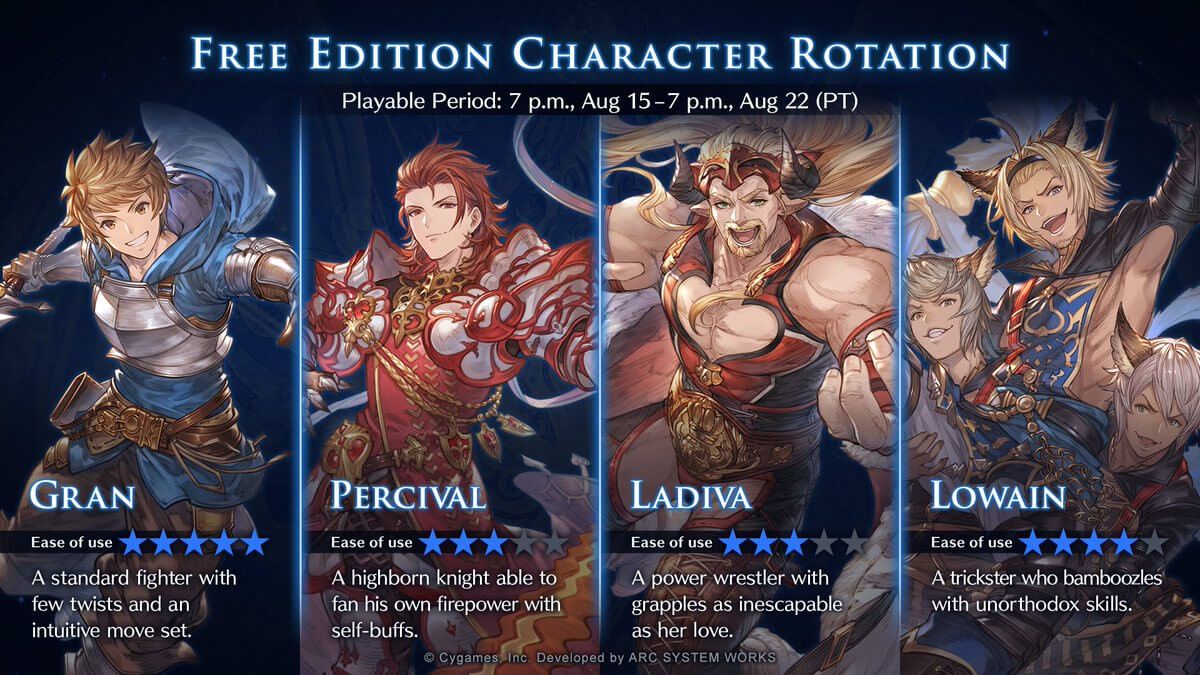 Granblue Fantasy Versus: Rising Free Character Rotation [Aug 15-22]