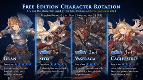 Granblue Fantasy Versus: Rising Free Character Rotation [Nov 21 - 28]