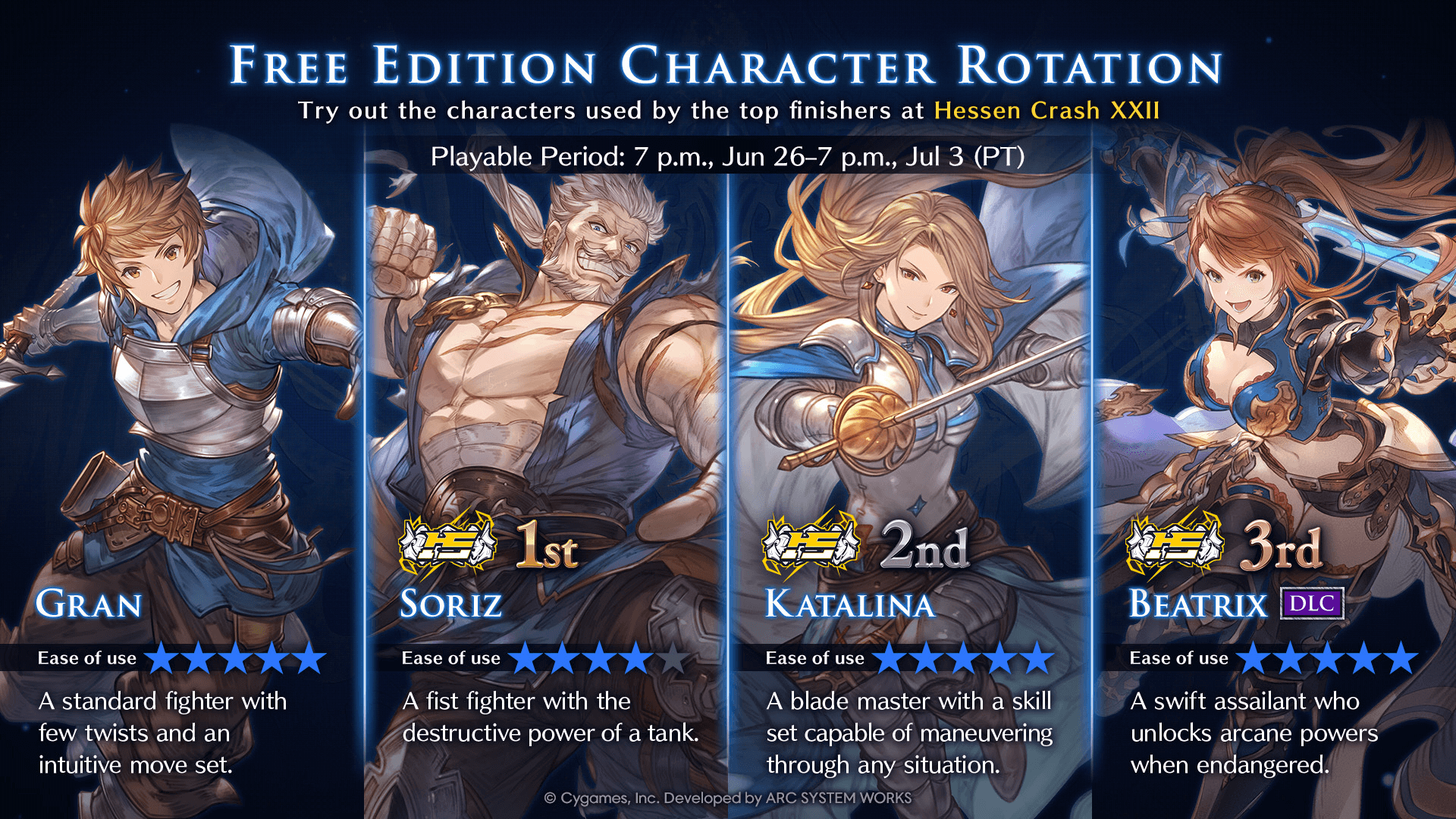 Granblue Fantasy Versus: Rising Character Rotation [June 26 - July 3]